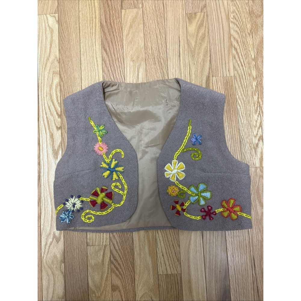 Vintage Embroidered Handmade? Cropped Vest Lined Colorful Floral Boho Soft Girl